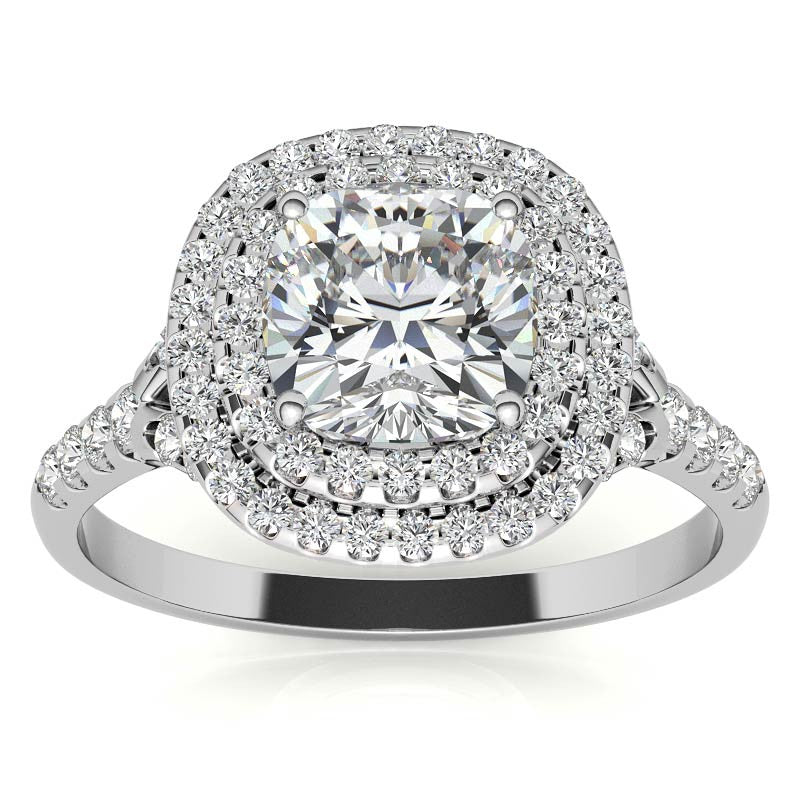 Double Halo Cushion / Round Soleste Ring