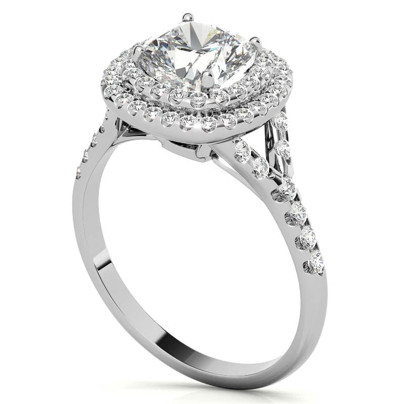 Double Halo Cushion / Round Soleste Ring