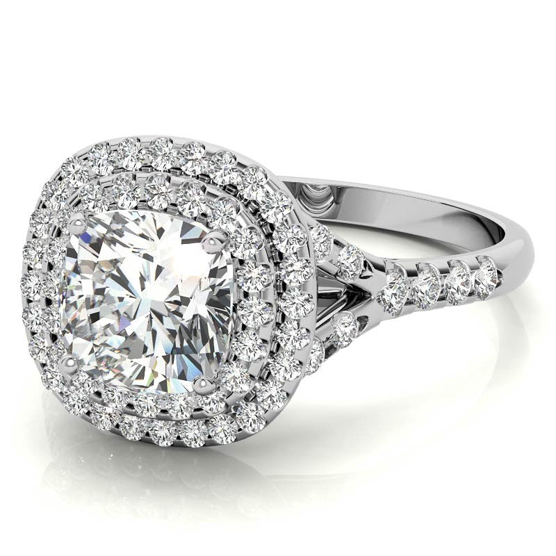 Double Halo Cushion / Round Soleste Ring