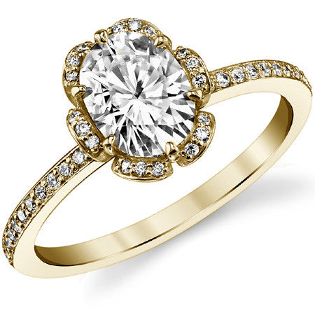 Oval Moissanite & Diamond Floral Style Ring