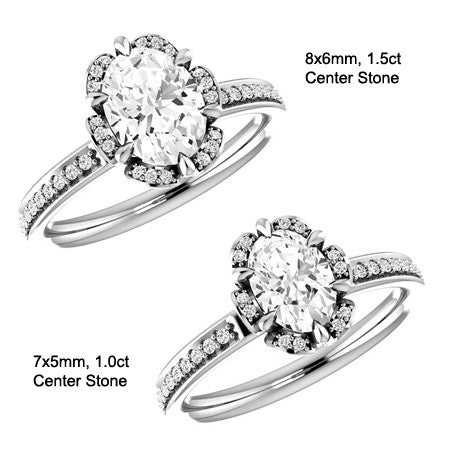 Oval Moissanite & Diamond Floral Style Ring