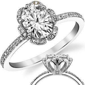 Oval Moissanite & Diamond Floral Style Ring