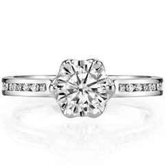 Round Brilliant Moissanite Channel Set Engagement Ring With Woven Style Basket