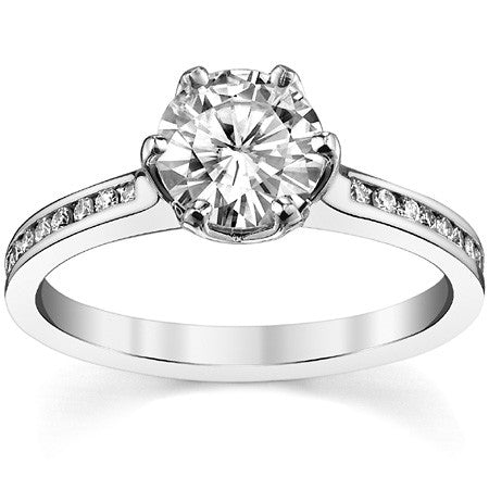 Round Brilliant Moissanite Channel Set Engagement Ring With Woven Style Basket