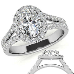 Oval Halo Split Shank Moissanite Engagement Ring