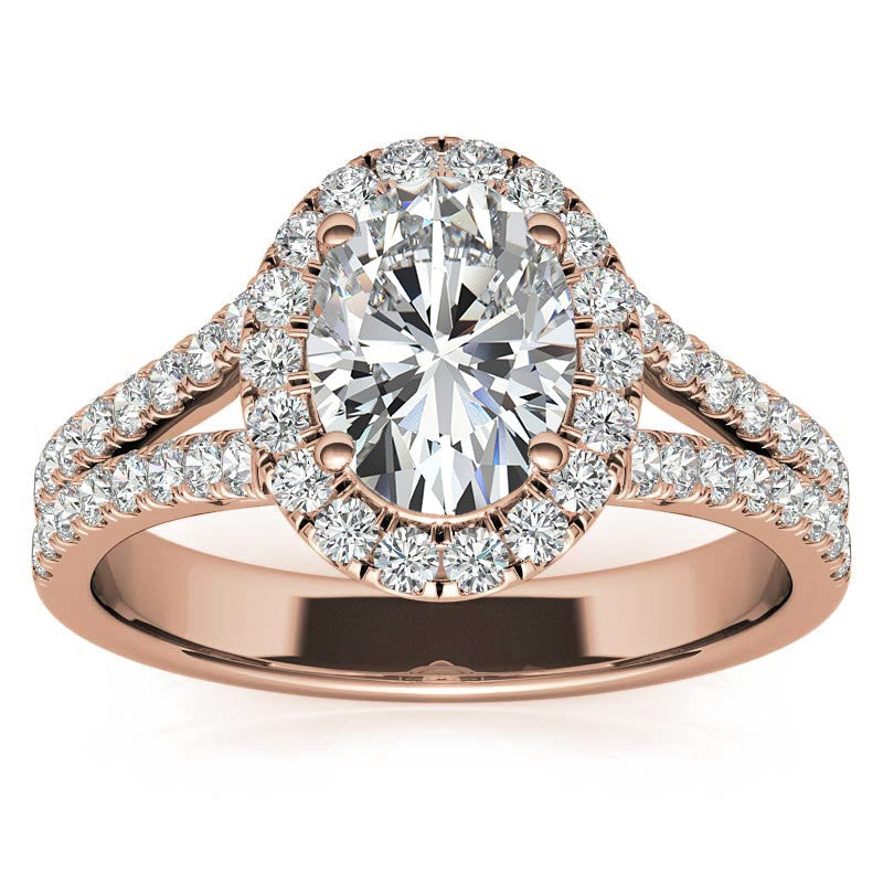 Oval Halo Split Shank Moissanite Engagement Ring