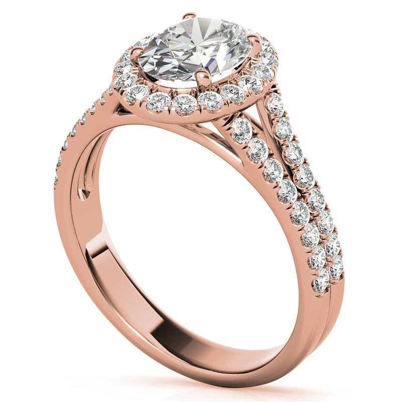 Oval Halo Split Shank Moissanite Engagement Ring