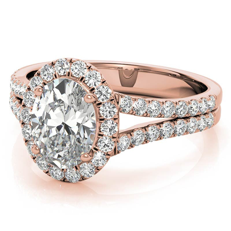 Oval Halo Split Shank Moissanite Engagement Ring