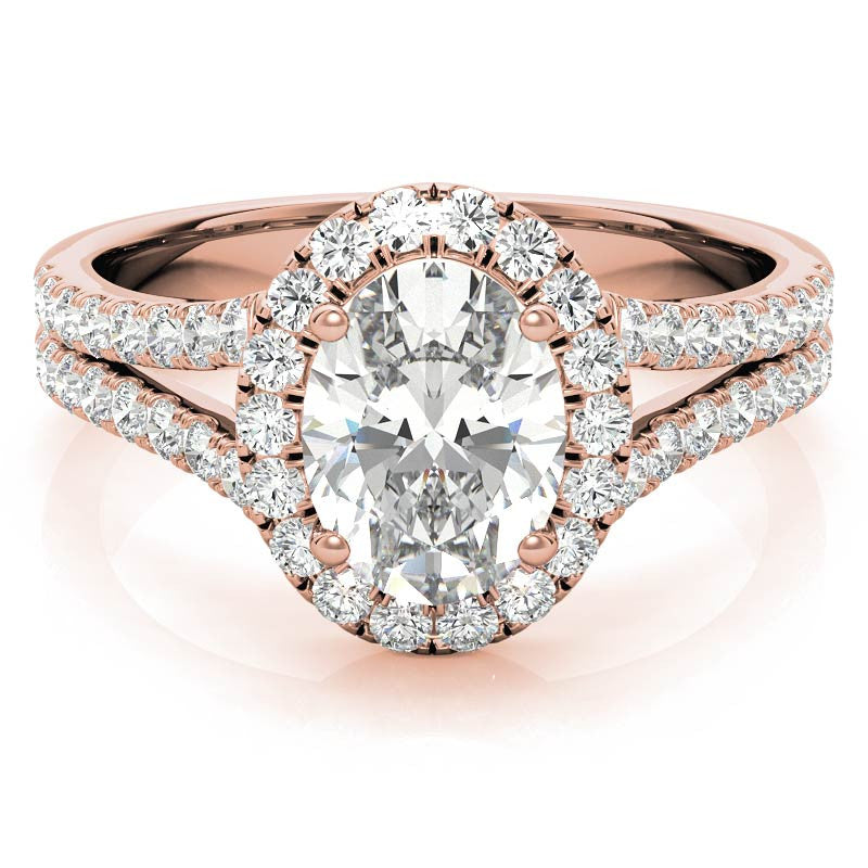 Oval Halo Split Shank Moissanite Engagement Ring