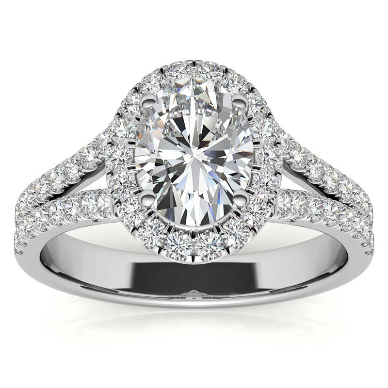 Oval Halo Split Shank Moissanite Engagement Ring