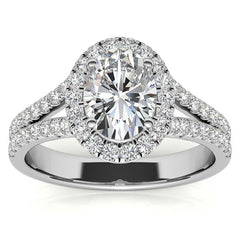 Oval Halo Split Shank Moissanite Engagement Ring