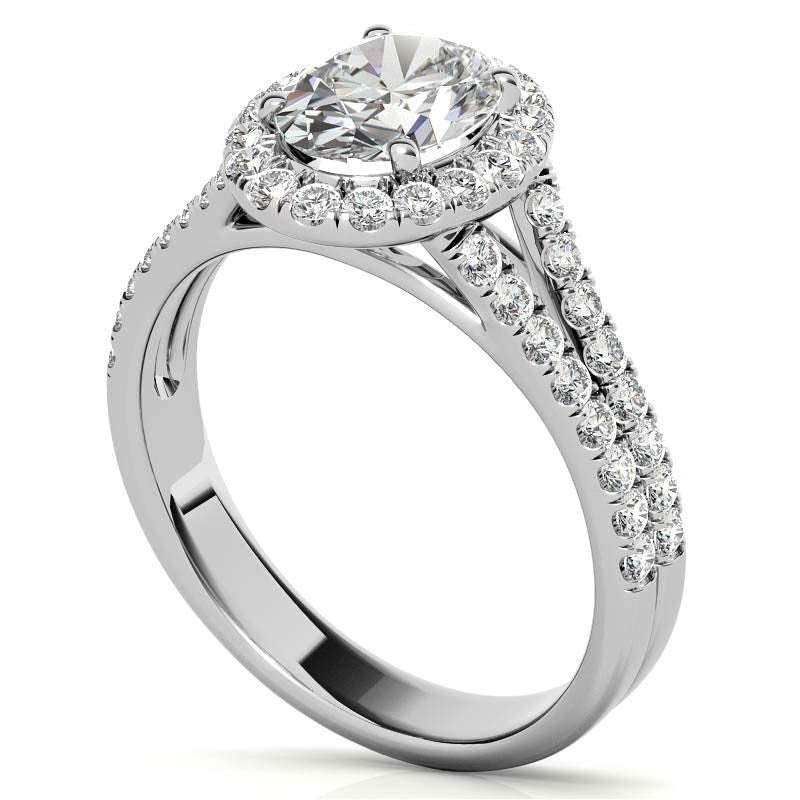 Oval Halo Split Shank Moissanite Engagement Ring