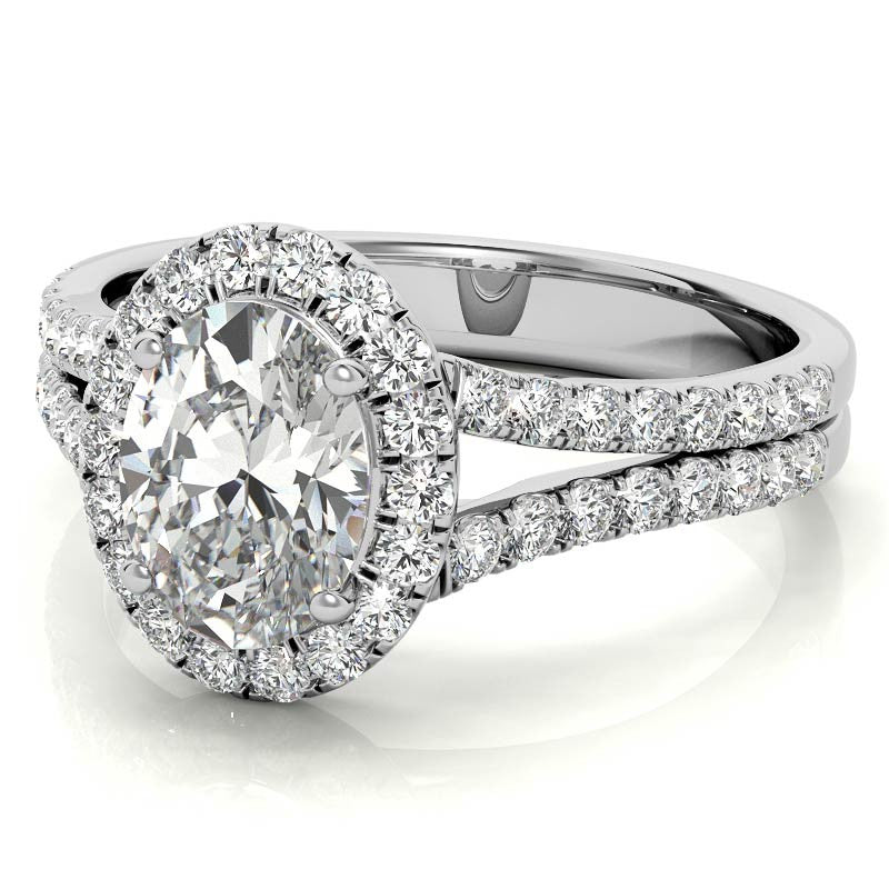 Oval Halo Split Shank Moissanite Engagement Ring