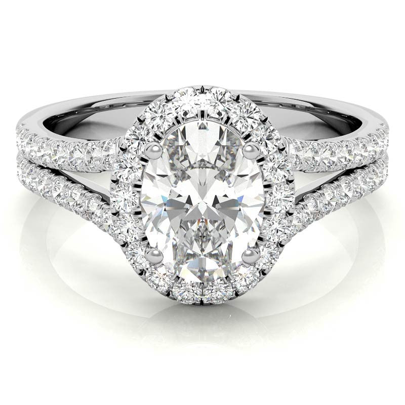 Oval Halo Split Shank Moissanite Engagement Ring