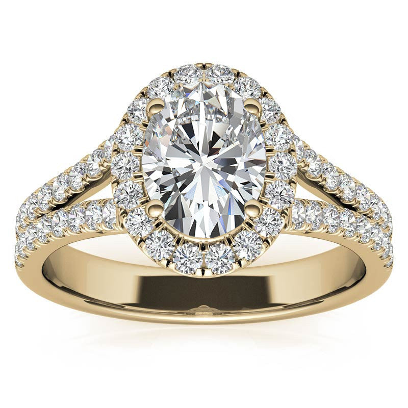 Oval Halo Split Shank Moissanite Engagement Ring