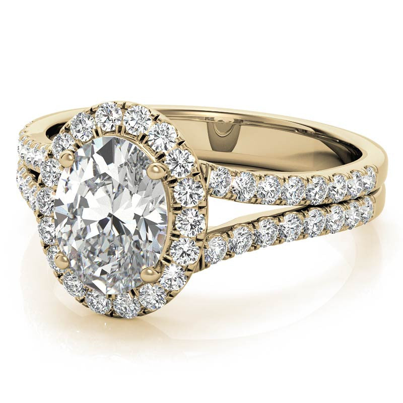 Oval Halo Split Shank Moissanite Engagement Ring
