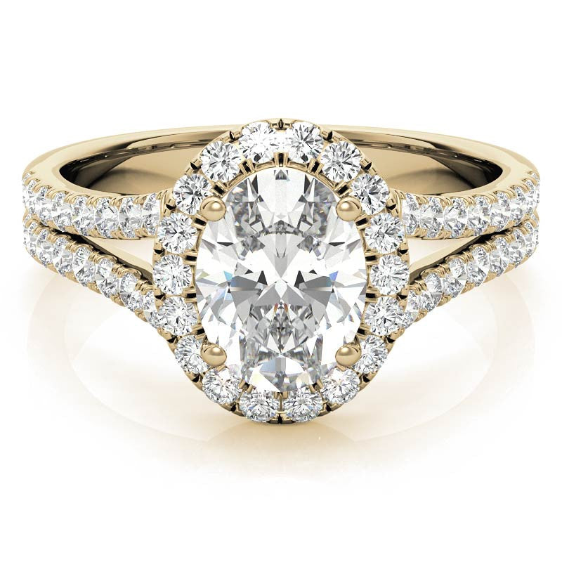 Oval Halo Split Shank Moissanite Engagement Ring