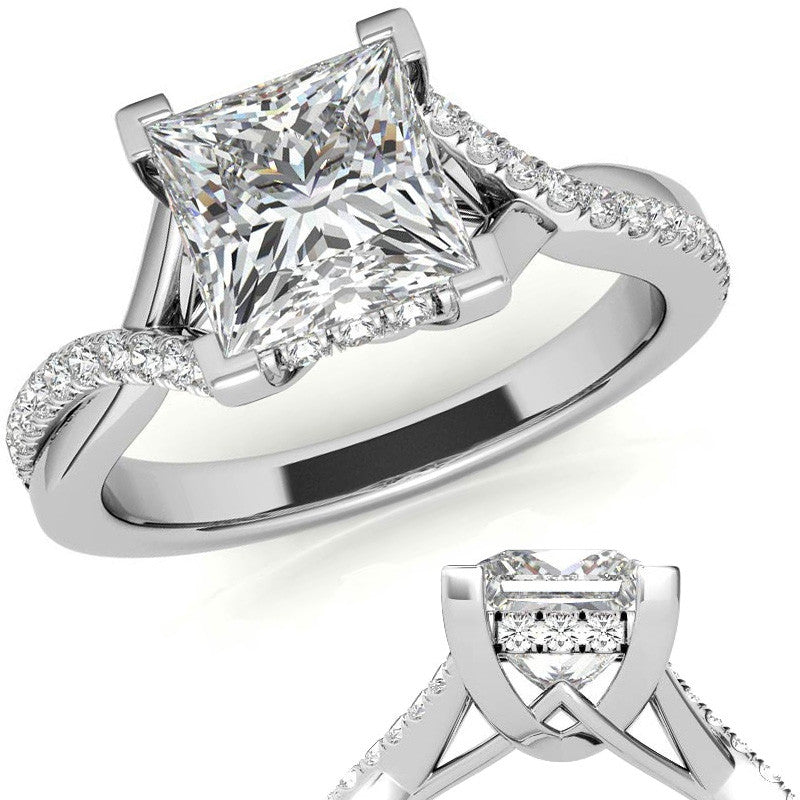 Princess cut Moissanite Split Shank Engagement Ring
