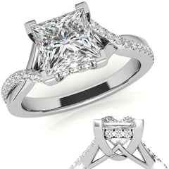 Princess cut Moissanite Split Shank Engagement Ring