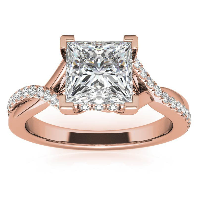 Princess cut Moissanite Split Shank Engagement Ring