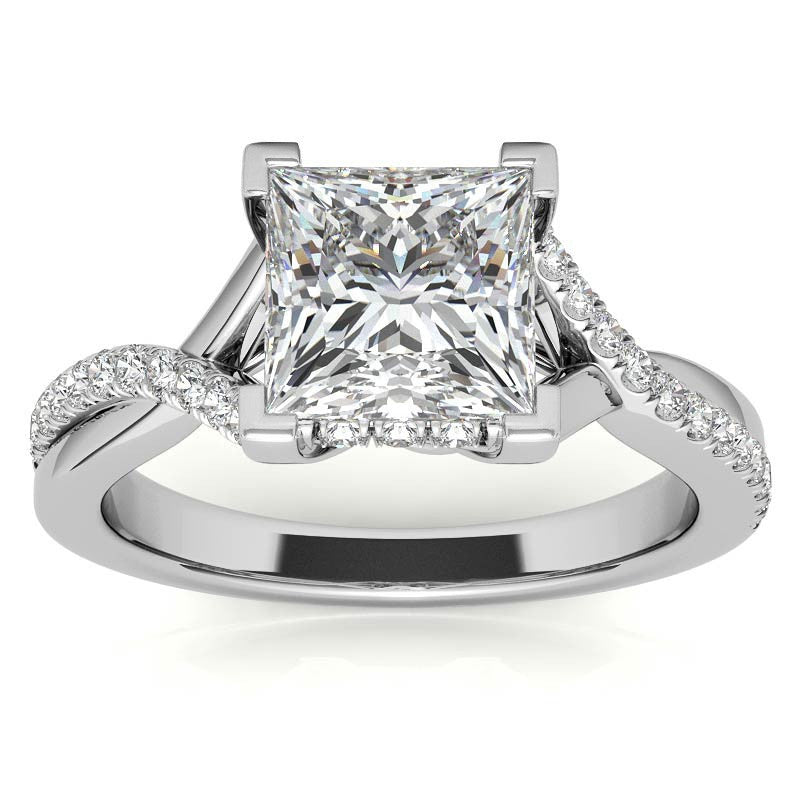 Princess cut Moissanite Split Shank Engagement Ring