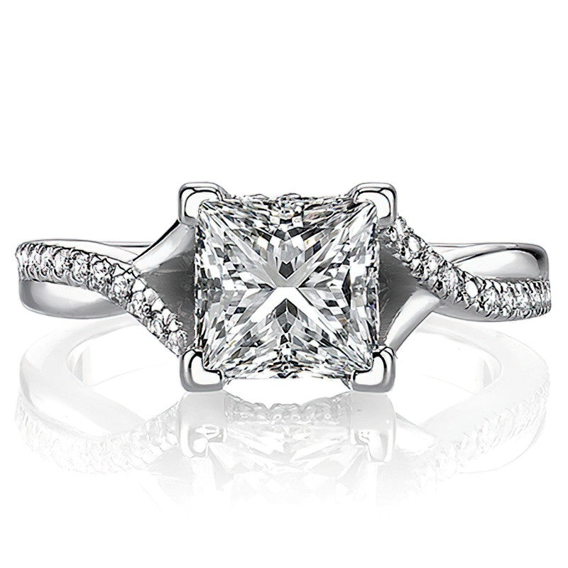 Princess cut Moissanite Split Shank Engagement Ring