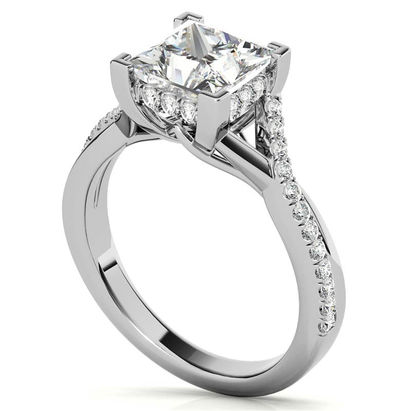 Princess cut Moissanite Split Shank Engagement Ring