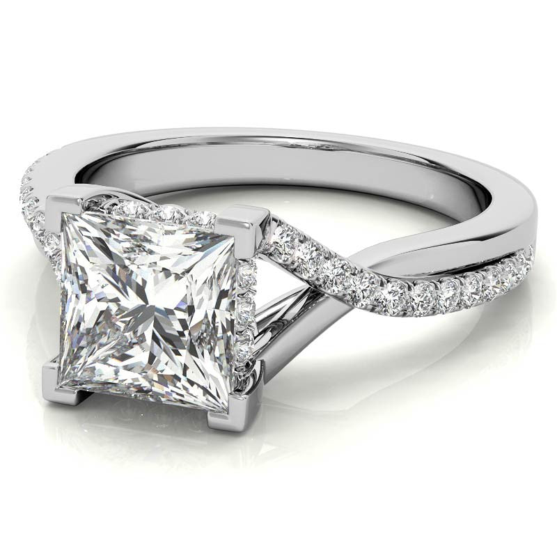 Princess cut Moissanite Split Shank Engagement Ring