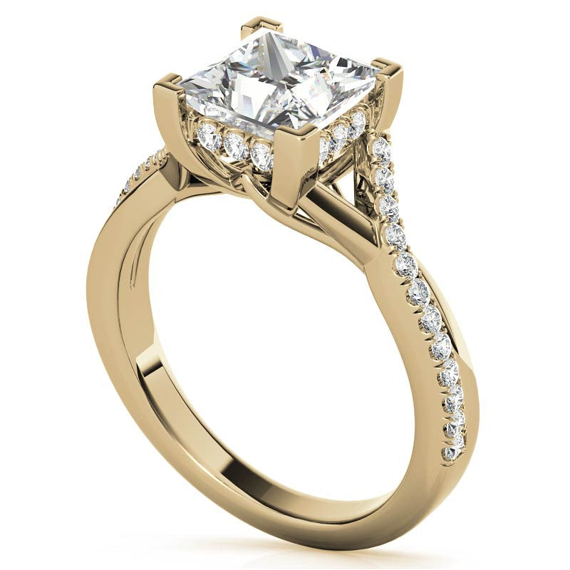 Princess cut Moissanite Split Shank Engagement Ring