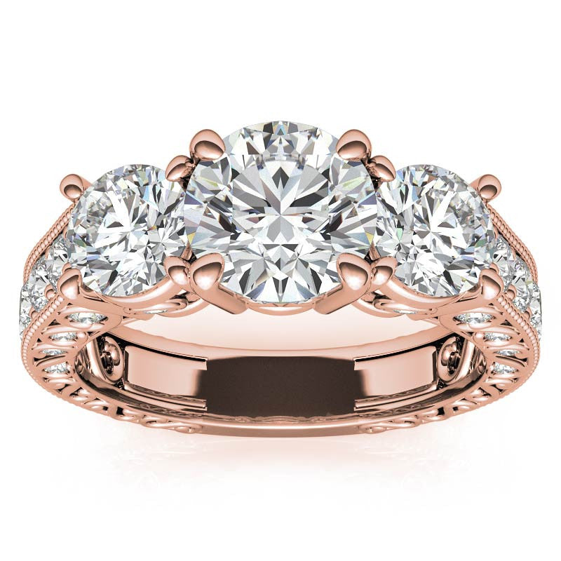 Antique Round Three-Stone Moissanite Engagement Ring