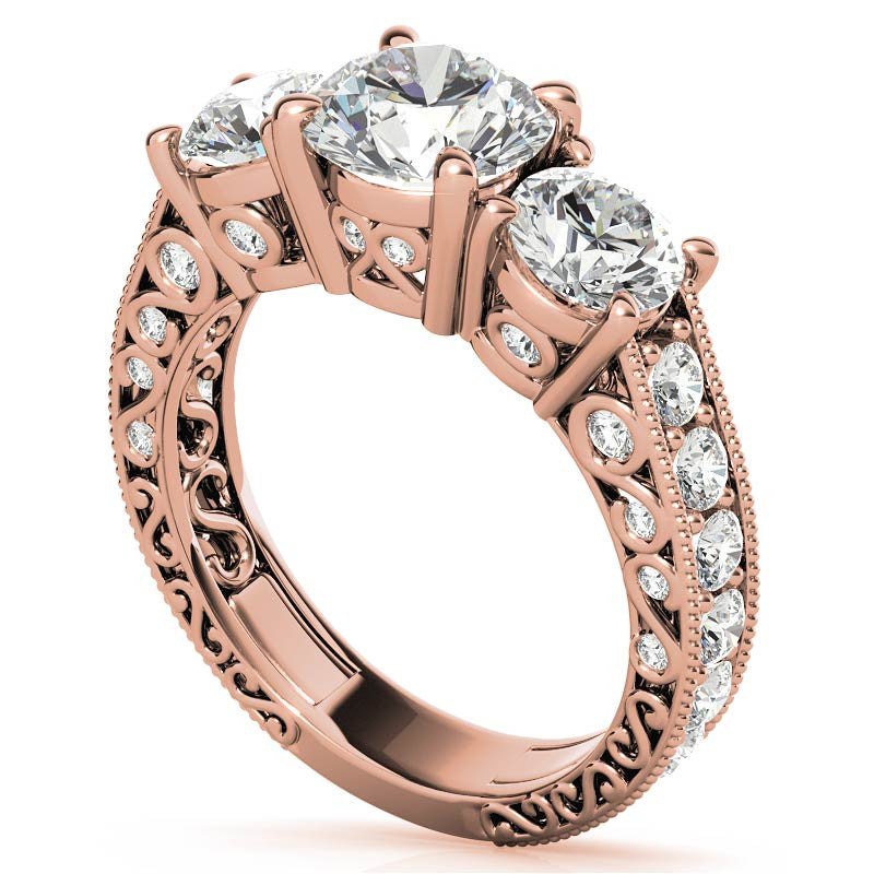 Antique Round Three-Stone Moissanite Engagement Ring
