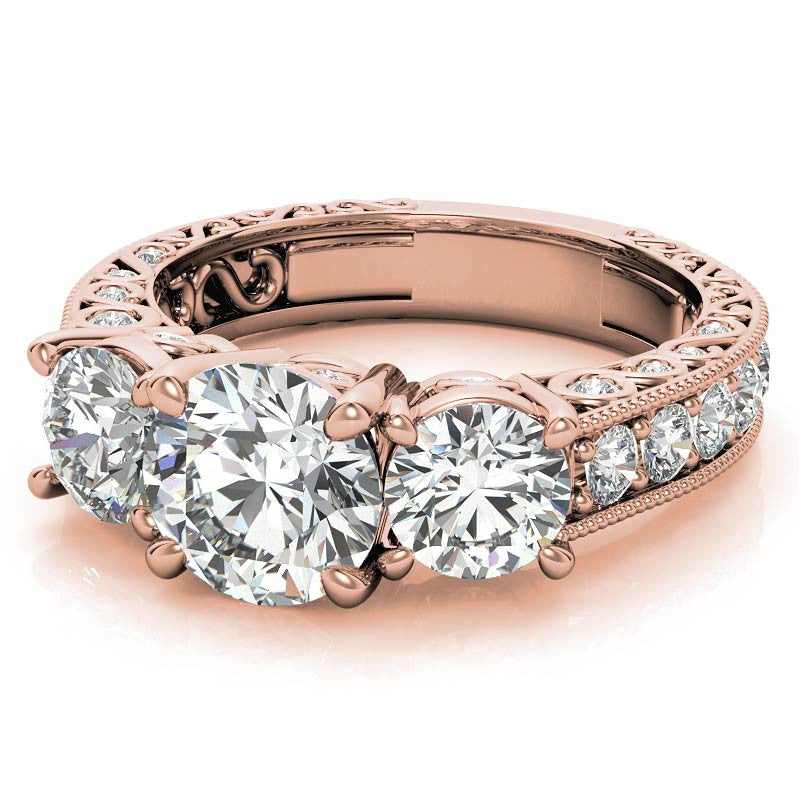 Antique Round Three-Stone Moissanite Engagement Ring