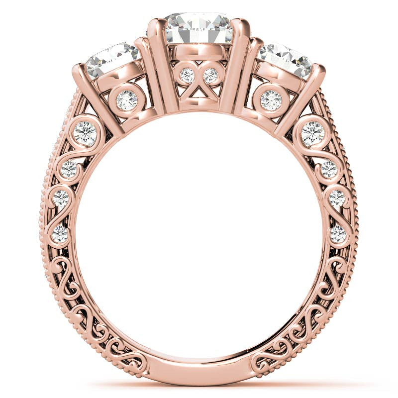Antique Round Three-Stone Moissanite Engagement Ring