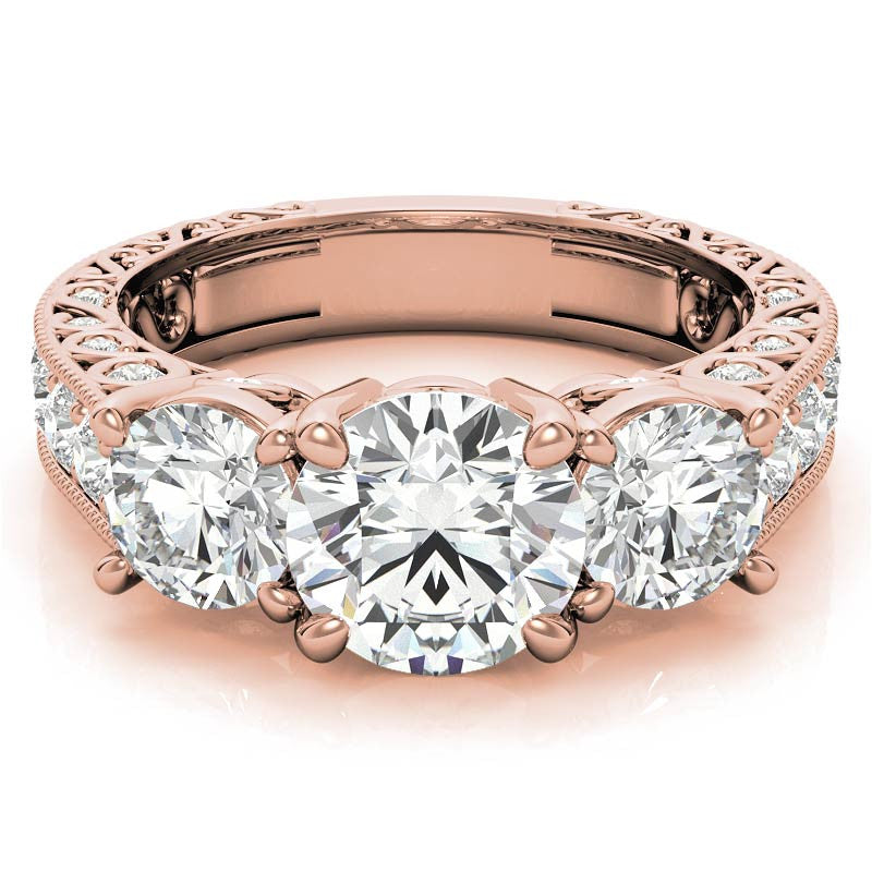 Antique Round Three-Stone Moissanite Engagement Ring