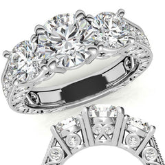 Antique Round Three-Stone Moissanite Engagement Ring