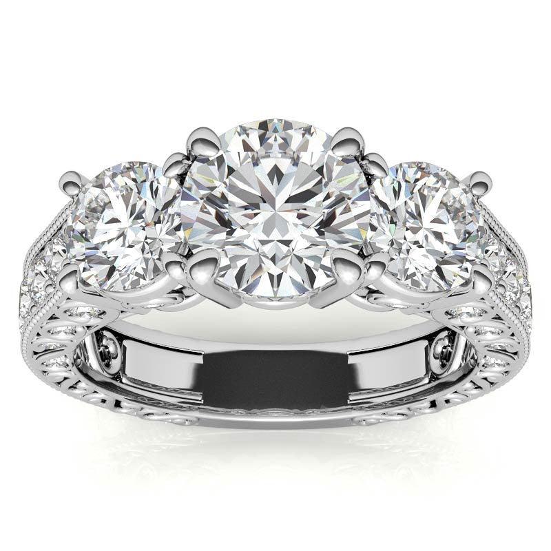 Antique Round Three-Stone Moissanite Engagement Ring