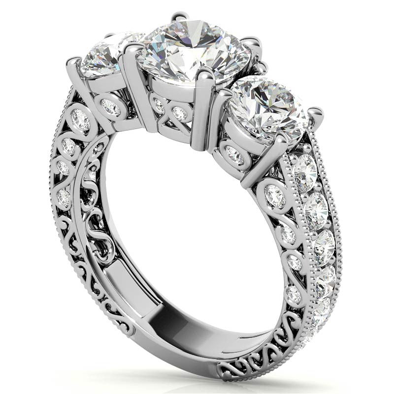 Antique Round Three-Stone Moissanite Engagement Ring