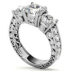 Antique Round Three-Stone Moissanite Engagement Ring