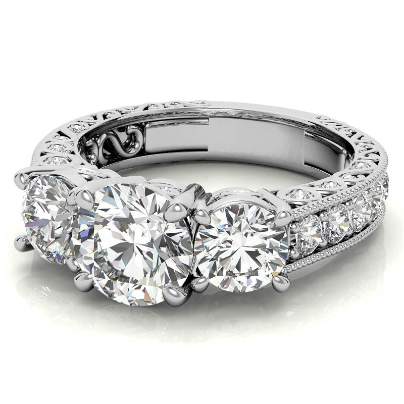 Antique Round Three-Stone Moissanite Engagement Ring