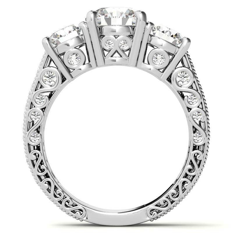 Antique Round Three-Stone Moissanite Engagement Ring