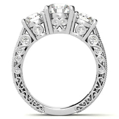 Antique Round Three-Stone Moissanite Engagement Ring