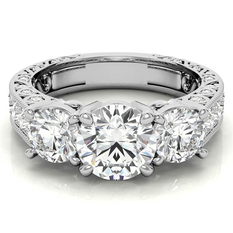 Antique Round Three-Stone Moissanite Engagement Ring