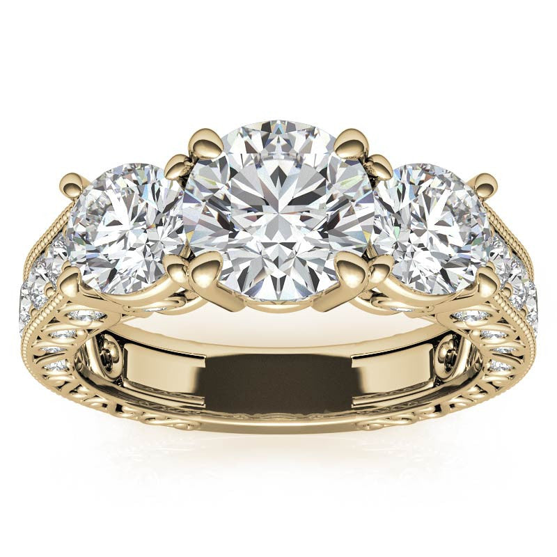 Antique Round Three-Stone Moissanite Engagement Ring