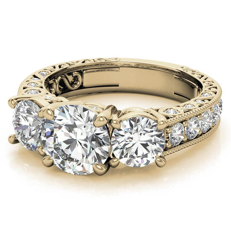 Antique Round Three-Stone Moissanite Engagement Ring