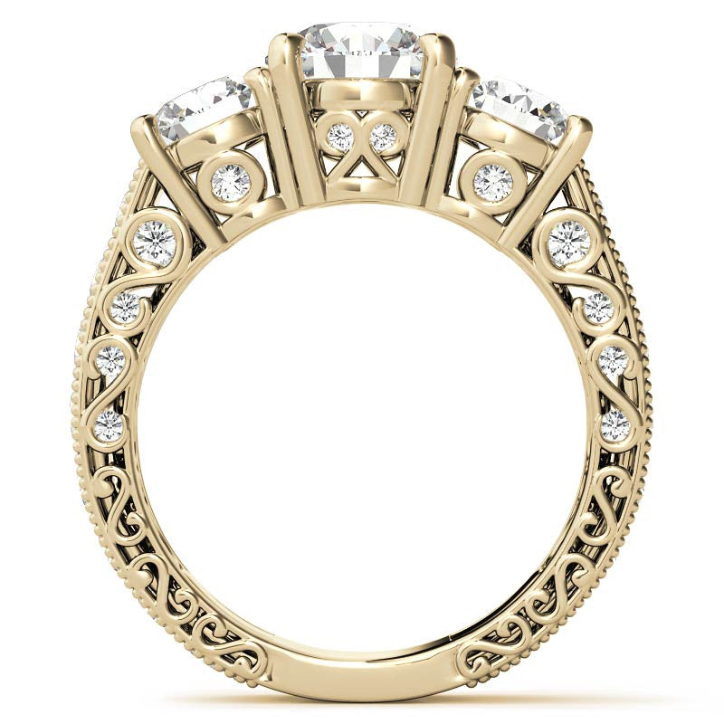 Antique Round Three-Stone Moissanite Engagement Ring