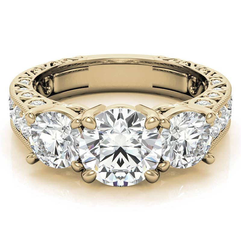 Antique Round Three-Stone Moissanite Engagement Ring