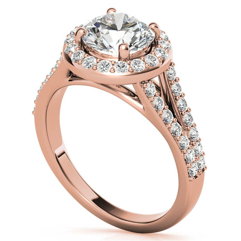 Halo Split Shank Moissanite Engagement Ring