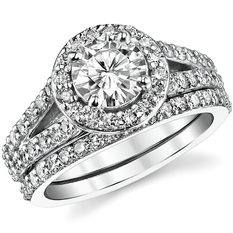 Halo Split Shank Moissanite Engagement Ring