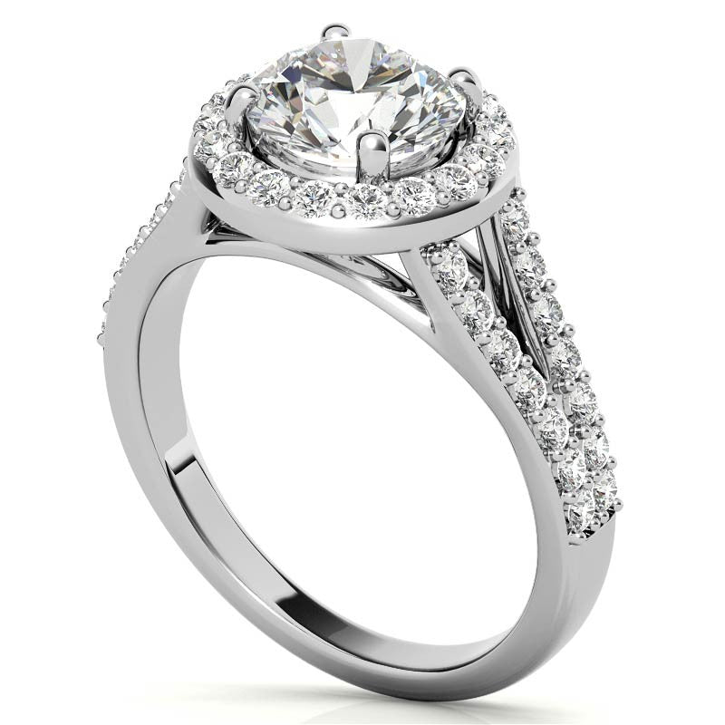 Halo Split Shank Moissanite Engagement Ring