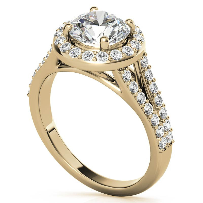 Halo Split Shank Moissanite Engagement Ring